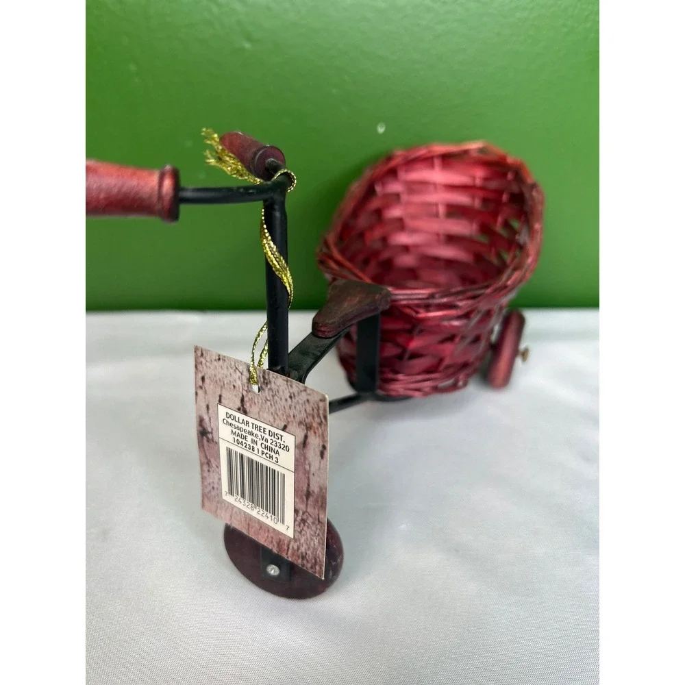 K's Collection Wire and Wicker Miniature Tricycle Decor Red Basket 1042381